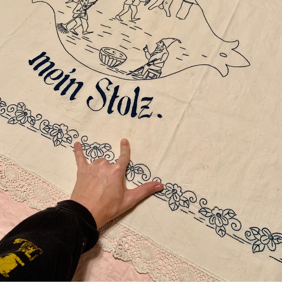 Vintage German Embroidered Lace Tablecloth - Picture 4 of 15